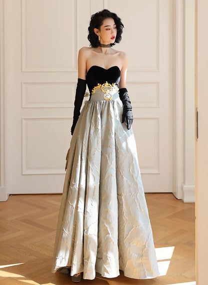 A-line Sweetheart Floral Satin Long Prom Dress