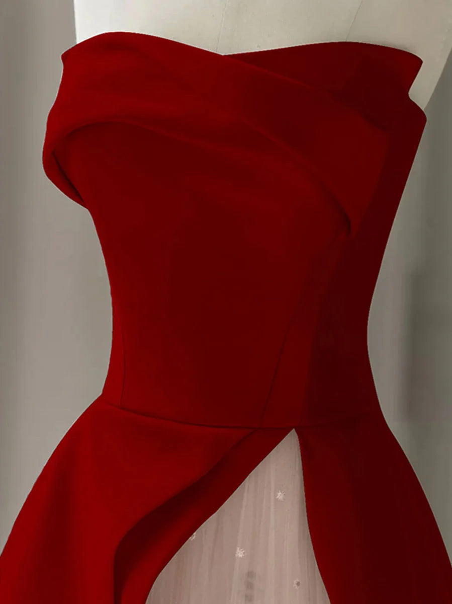 Aline Burgundy Satin Long Prom Dress