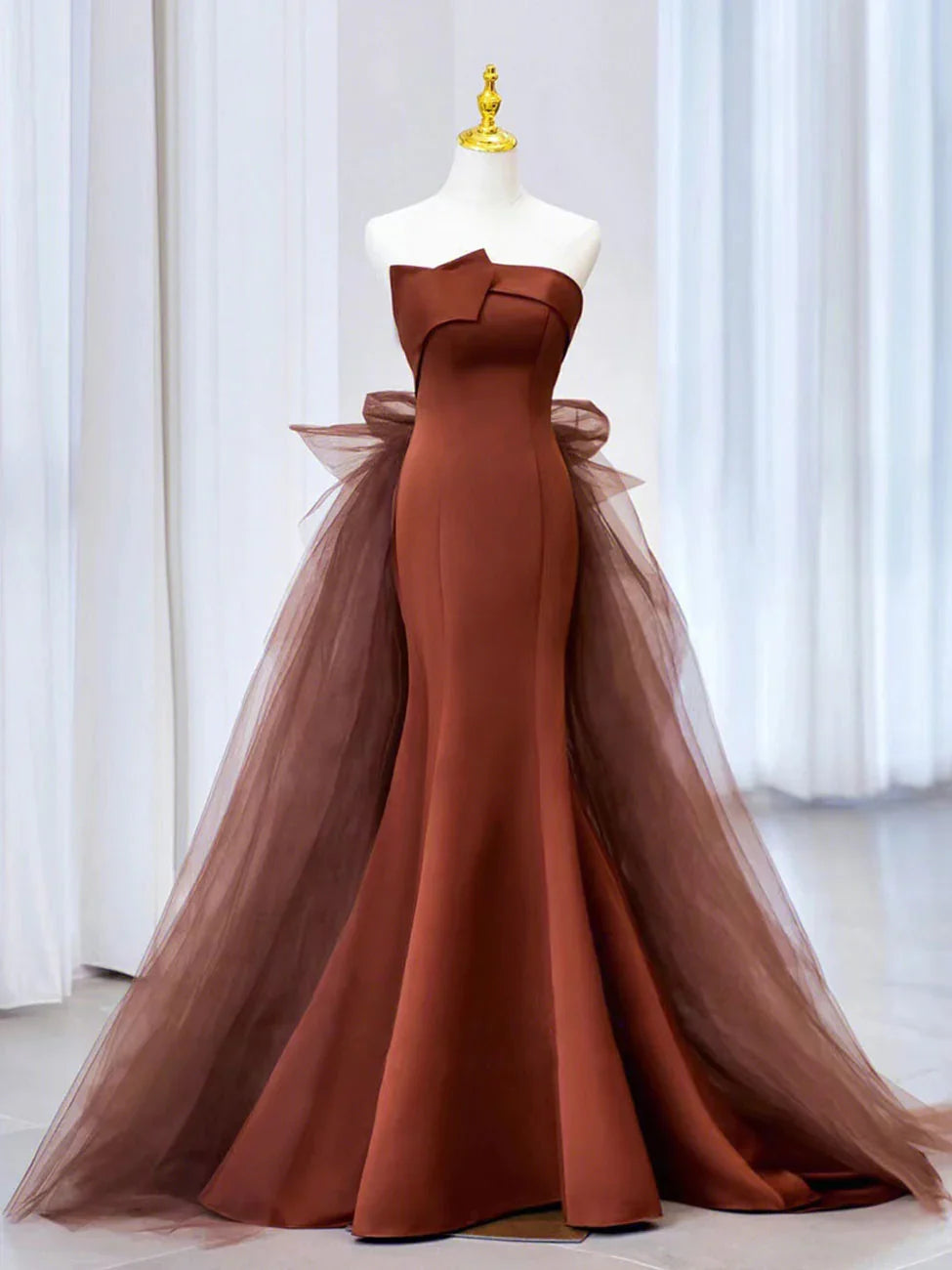 Mermaid Tulle Satin Long Prom Dress