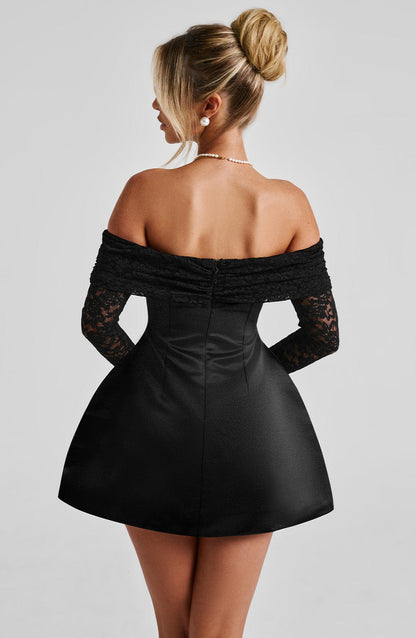 Off-Shoulder Mini Dress With Lace Long Sleeve A-line Birthday Party Dress For Women Homecoming Dress