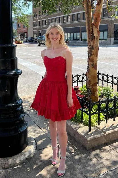 Off-the-Shoulder A-Line Sleeveless Pleated Satin Short Homecoming Dress