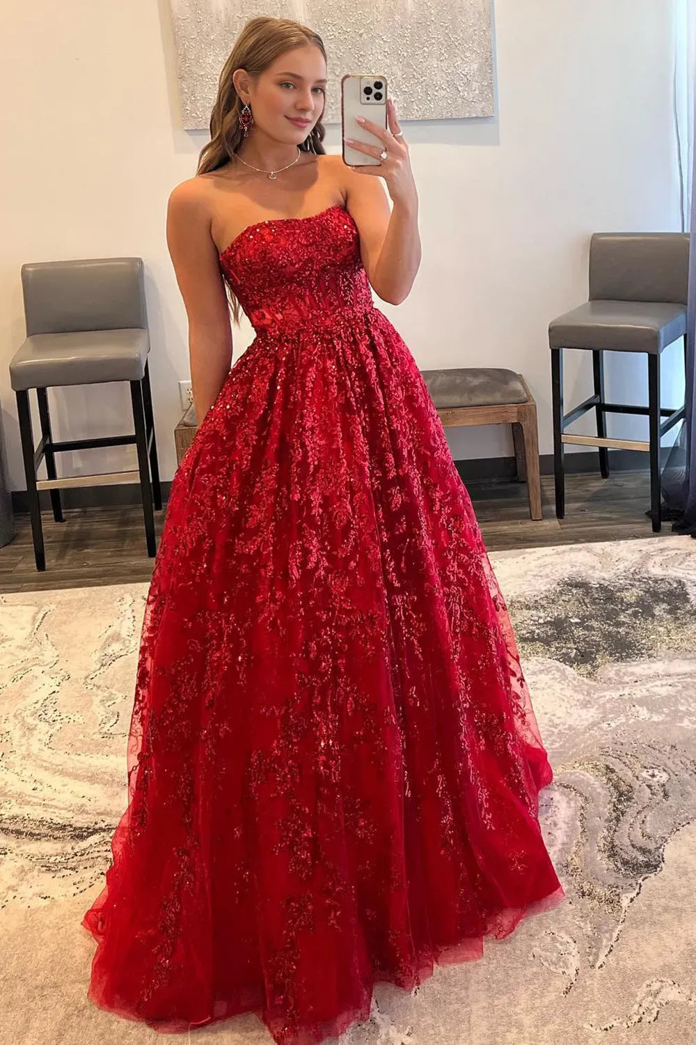 Off-the-Shoulder A Line Strapless Sleeveless Long Prom Dress