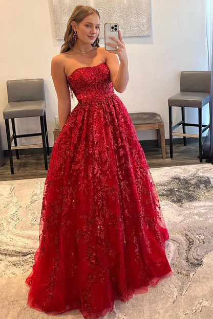 Off-the-Shoulder A Line Strapless Sleeveless Long Prom Dress