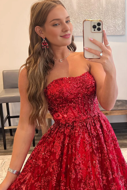 Off-the-Shoulder A Line Strapless Sleeveless Long Prom Dress