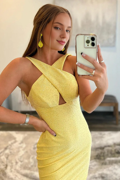 Off-the-Shoulder Backless Halter Mermaid Prom Dress With Train