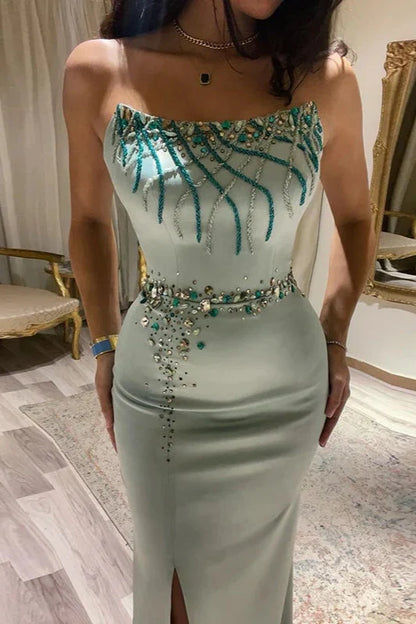 Off-the-Shoulder Evening Dress Wedding Party Elegant Mermaid Formal Prom Dresses With Slit