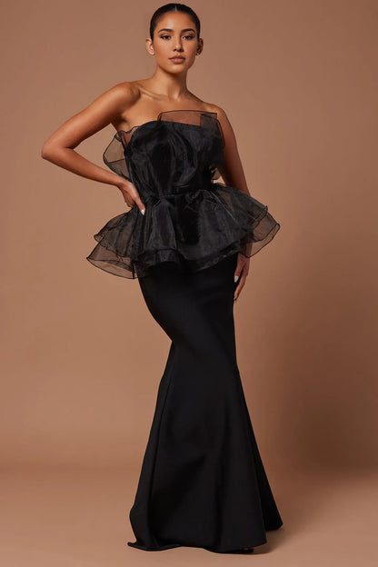 Off-the-Shoulder Long Sleeveless Black Prom Dress Party Dress With Floor Length Plus Size