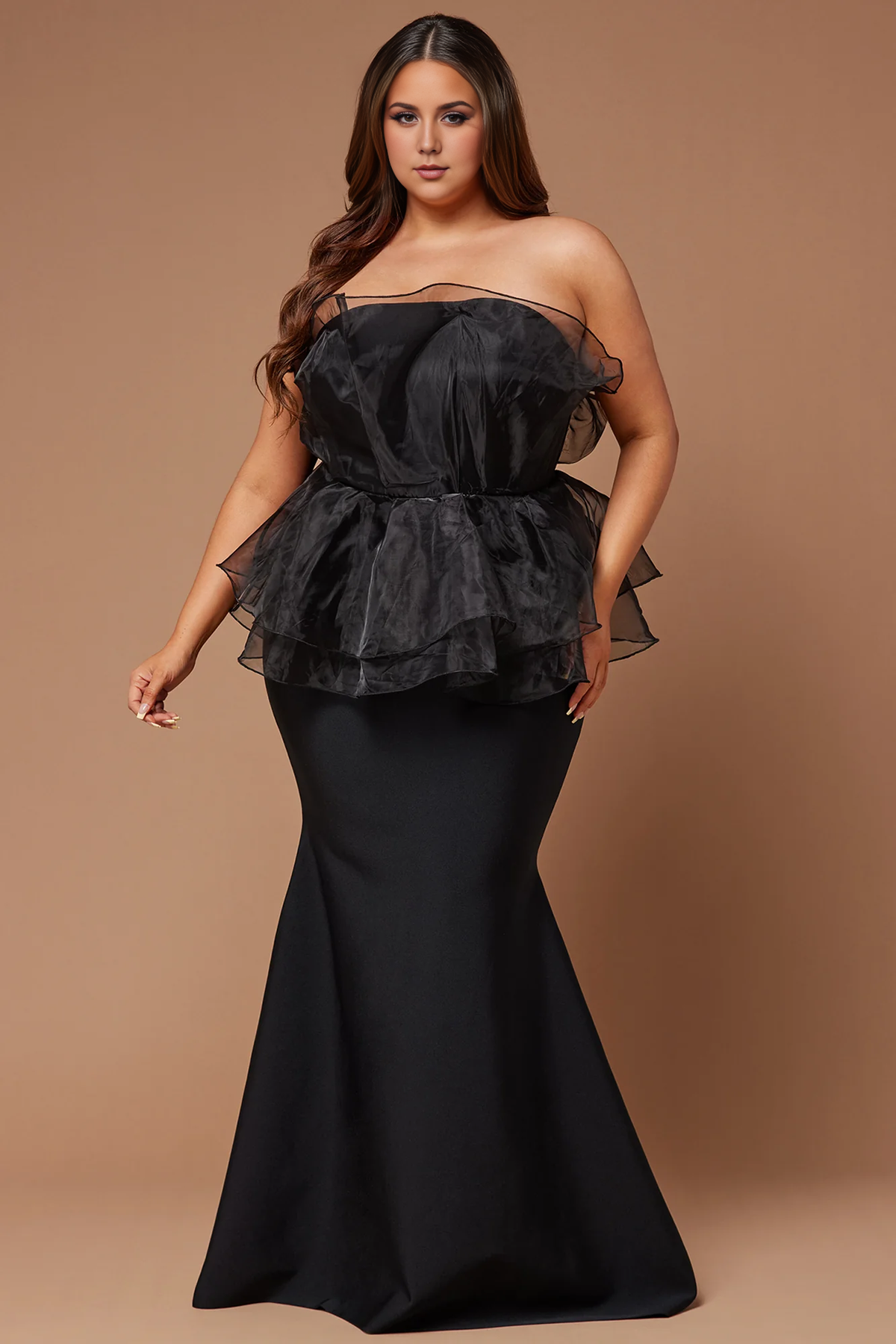 Off-the-Shoulder Long Sleeveless Black Prom Dress Party Dress With Floor Length Plus Size