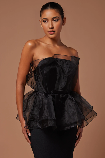 Off-the-Shoulder Long Sleeveless Black Prom Dress Party Dress With Floor Length Plus Size