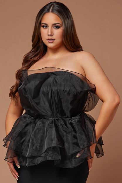 Off-the-Shoulder Long Sleeveless Black Prom Dress Party Dress With Floor Length Plus Size