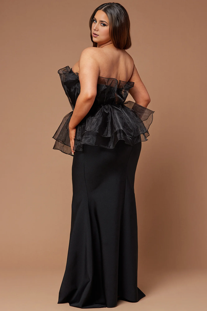 Off-the-Shoulder Long Sleeveless Black Prom Dress Party Dress With Floor Length Plus Size