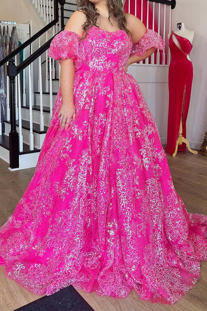 Off-the-Shoulder Luxurious A Line Strapless Champagne Long Prom Dress with Split Front
