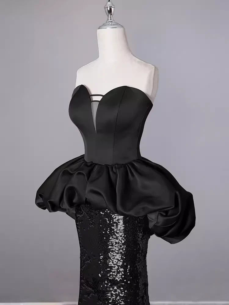 Off-the-Shoulder Mermaid Sweetheart Long Black Sequin Prom Dresses
