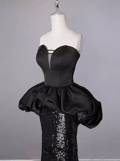 Off-the-Shoulder Mermaid Sweetheart Long Black Sequin Prom Dresses