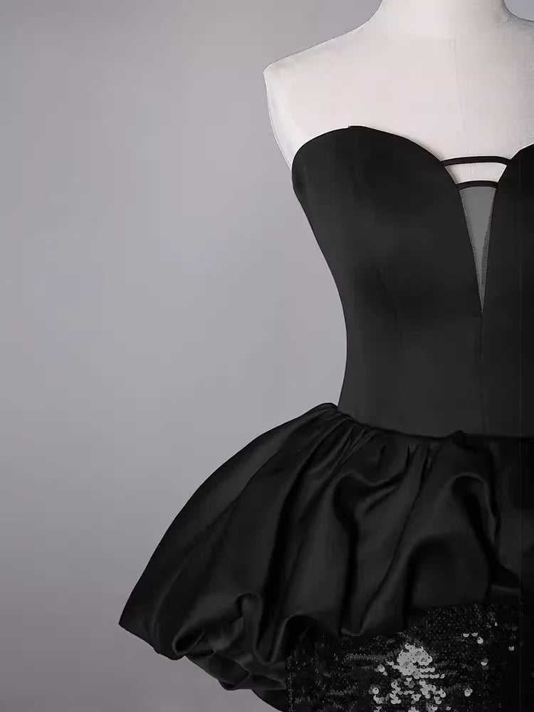 Off-the-Shoulder Mermaid Sweetheart Long Black Sequin Prom Dresses