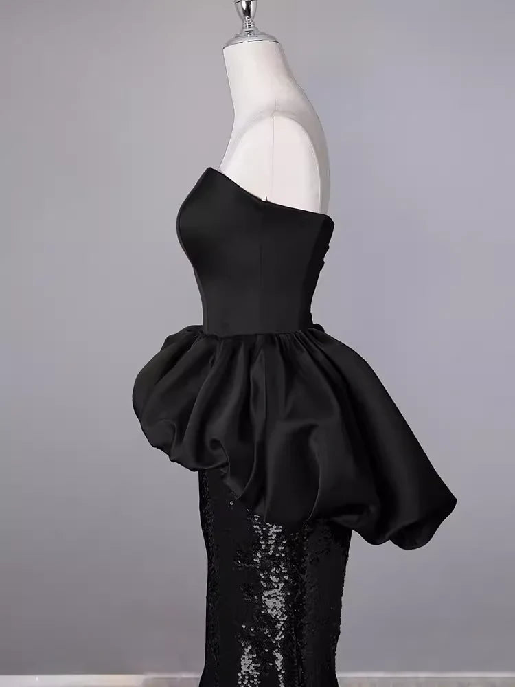 Off-the-Shoulder Mermaid Sweetheart Long Black Sequin Prom Dresses