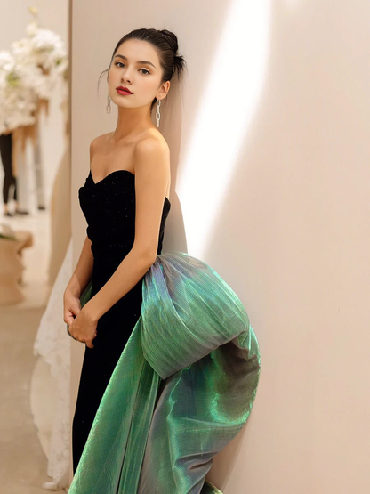 Off-the-Shoulder Sexy Mermaid Long Black Velvet Prom Dresses With Sleeves Long Prom Gown