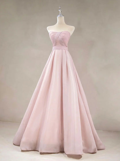 Off-the-Shoulder Simple A Line Pink Sleeveless Prom Dress With Bow