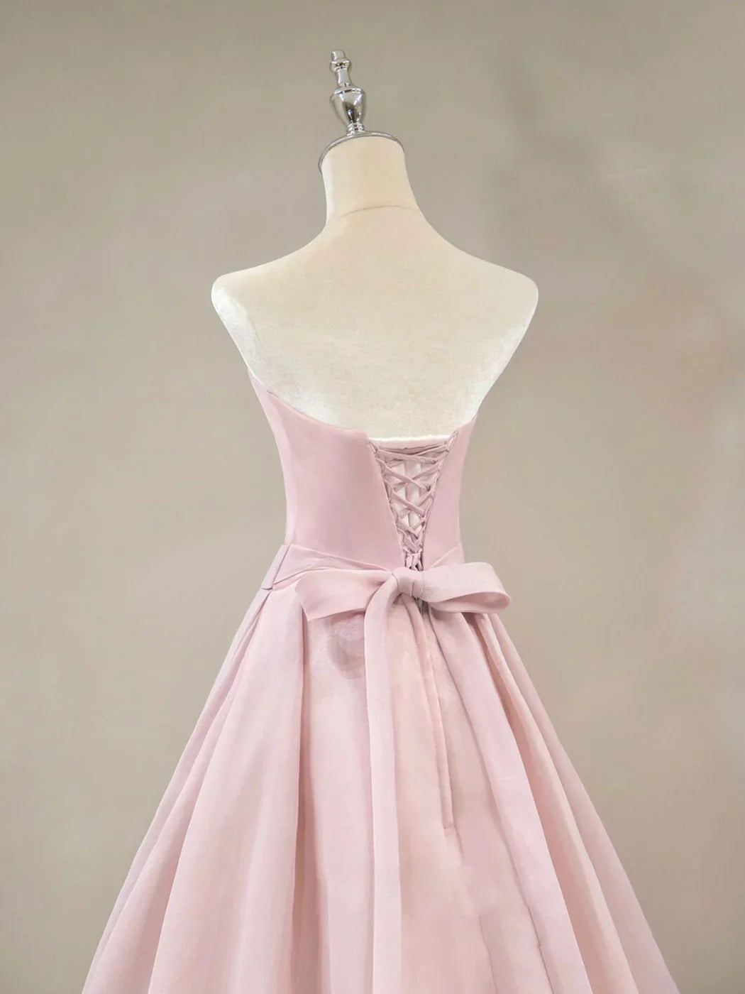 Off-the-Shoulder Simple A Line Pink Sleeveless Prom Dress With Bow