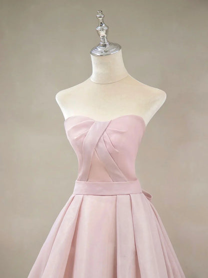 Off-the-Shoulder Simple A Line Pink Sleeveless Prom Dress With Bow