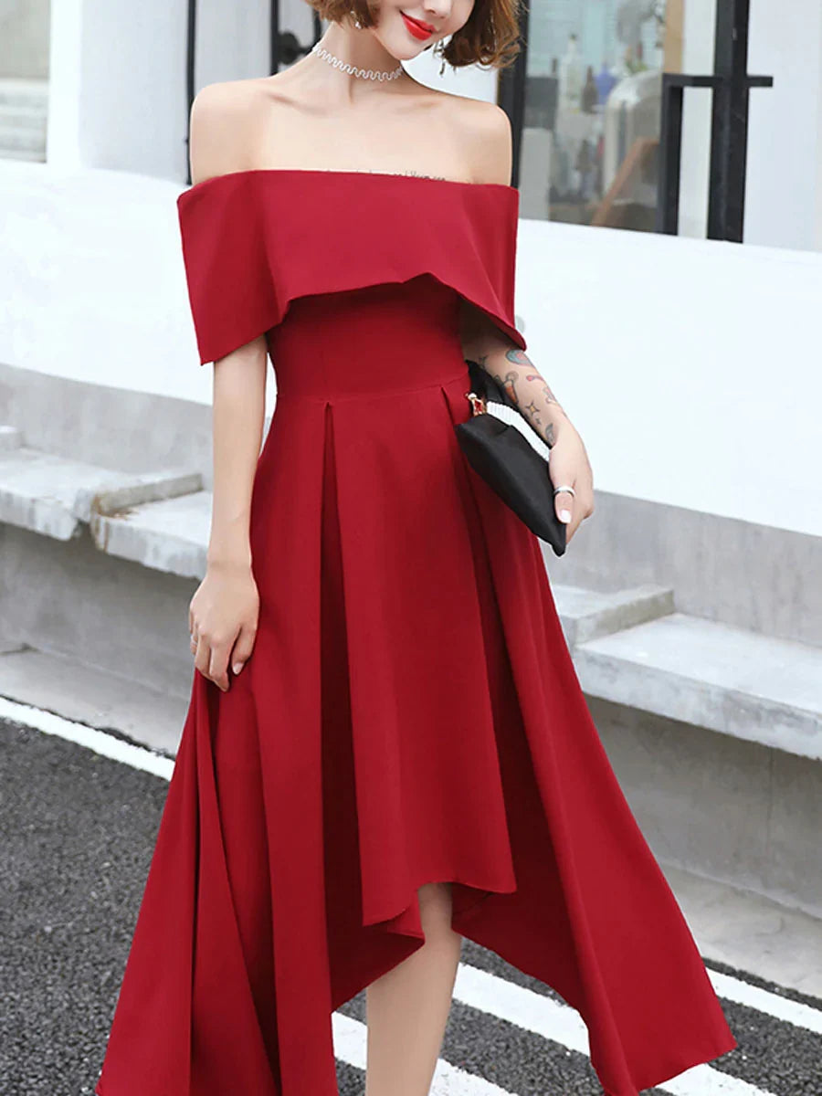 Off-the-Shoulder Simple Burgundy Off Shoulder Prom Homecoming Dress ﻿Party Dress