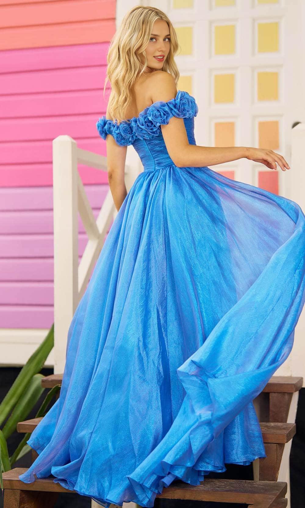 Off-the-Shoulder Sleeveless Pleated A-line Floor Length Glitter Slit Long Prom Dress / Prom Dress In Store