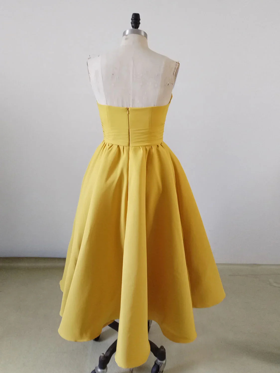Off-the-Shoulder Sweetheart Neck Satin Tea Length Homecoming Dress