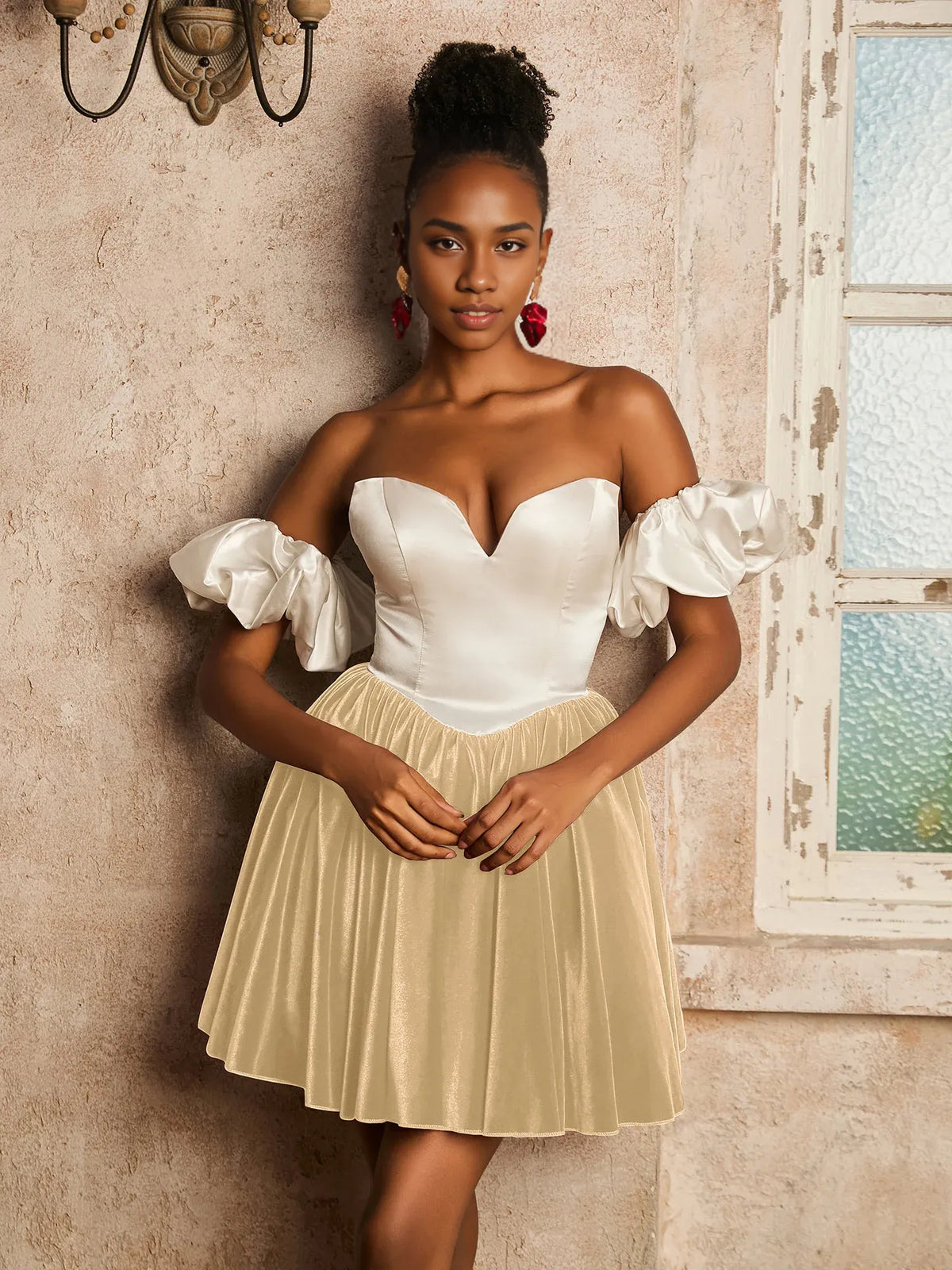 Off-the-Shoulder Sweetheart Short Homecoming Dress with Detachable Sleeves