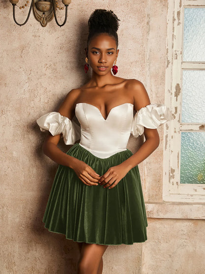 Off-the-Shoulder Sweetheart Short Homecoming Dress with Detachable Sleeves