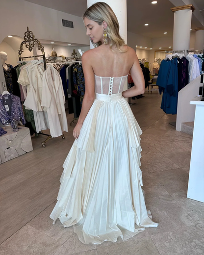Off-the-Shoulder Unique Pleated Sleeveless Irregular Prom Dresses With Side Slit