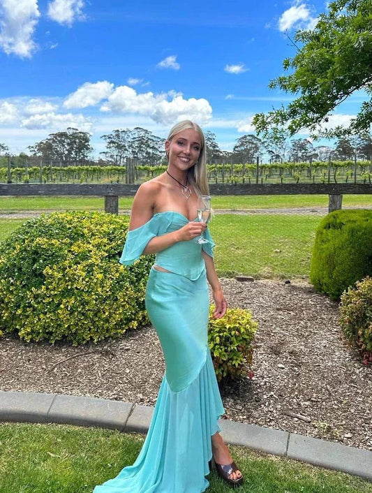 Dress Prom Dress Stores Blue Off Shoulder 2 Pieces Party Dress Wedding Guest Dress Formal Dresses