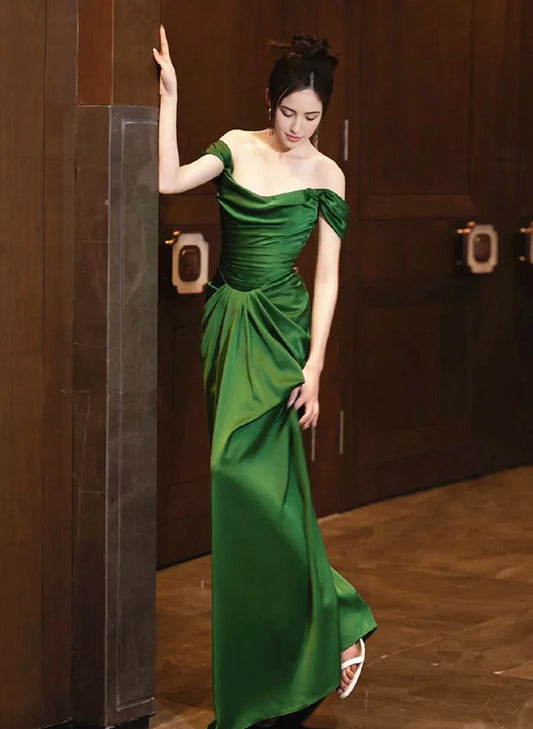 Dress Prom Dress Stores Green Off Shoulder Satin Long Prom Dress Evening Party Dress Formal Dresses