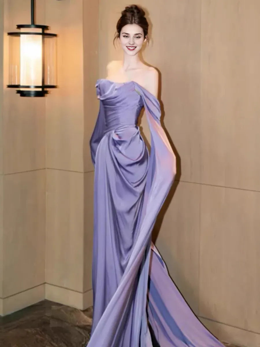 Formal Women's Dresses Off The Shoulder Purple A Line Long Prom Dress Birthday Party Dress Prom Dresses Stores