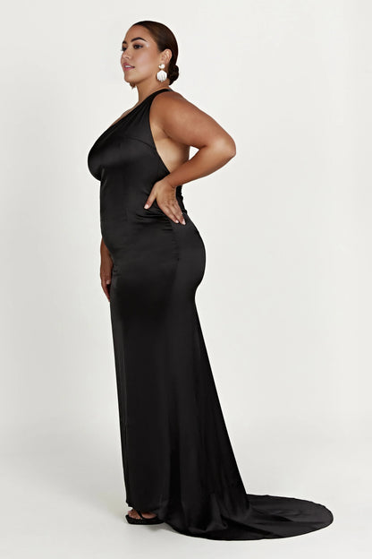 One Shoulder Elegant Satin Prom Dresses for Ladies Sleeveless Backless Plus Size Beautiful Floor Length Prom Dresses