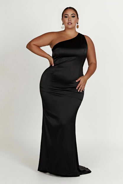 One Shoulder Elegant Satin Prom Dresses for Ladies Sleeveless Backless Plus Size Beautiful Floor Length Prom Dresses