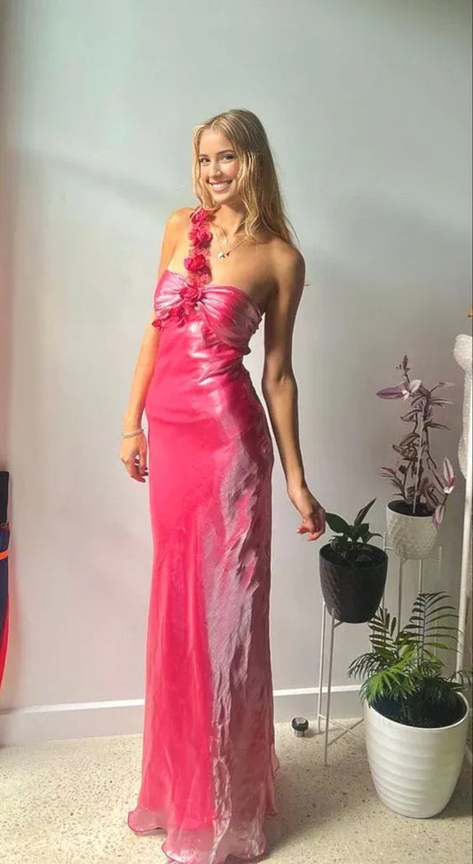 Formal Women's Dresses Hot Pink One Shoulder Floral Long Party Dress Prom Dress Stores