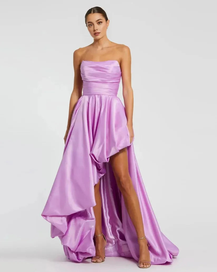 Trendy A-Line/Princess Strapless Sleeveless Zipper Up Sweep/Brush Train Prom Dress