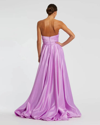 Trendy A-Line/Princess Strapless Sleeveless Zipper Up Sweep/Brush Train Prom Dress