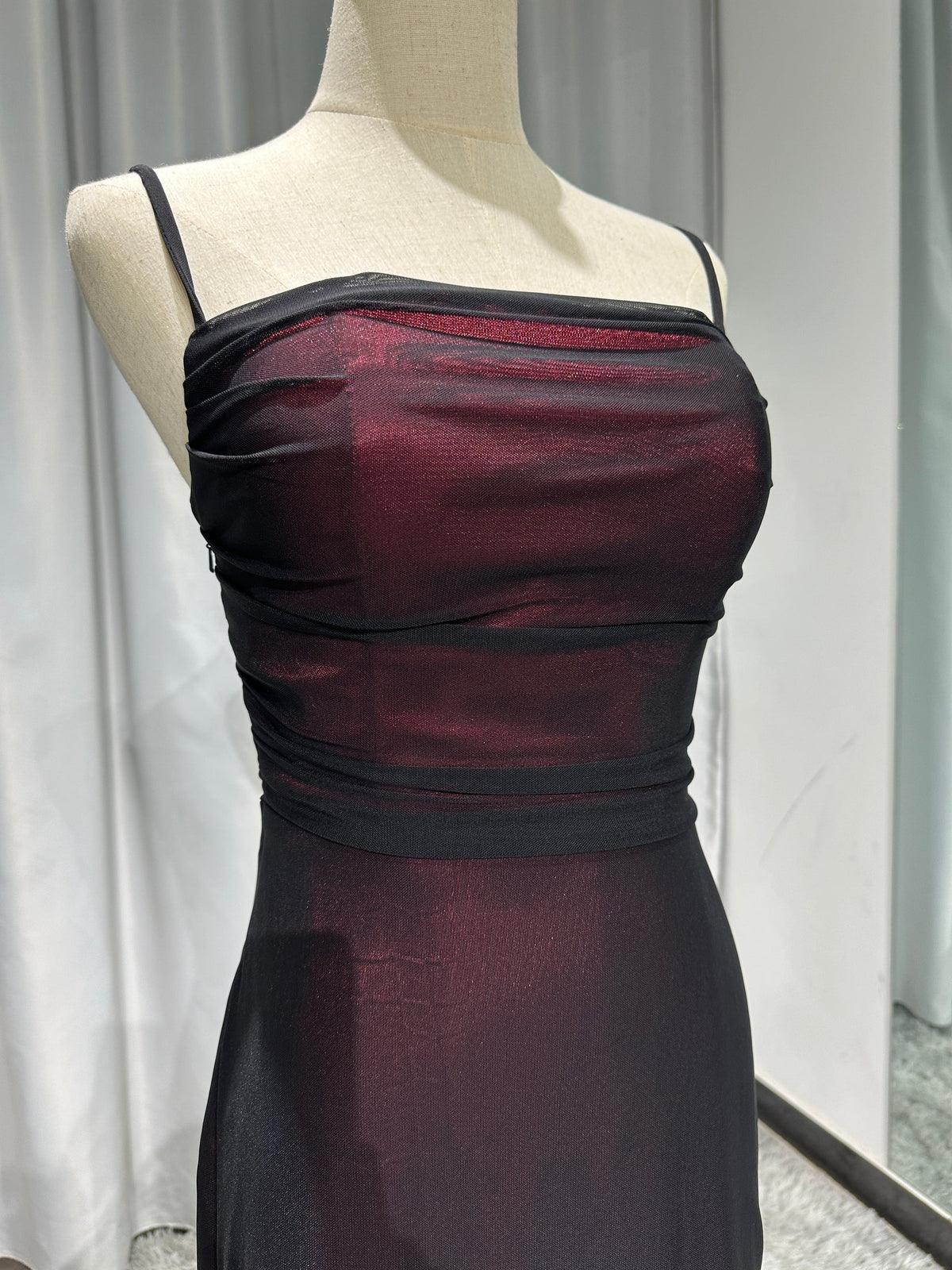 Sheath Spaghetti Straps Burgundy Long Prom Dress with Silt