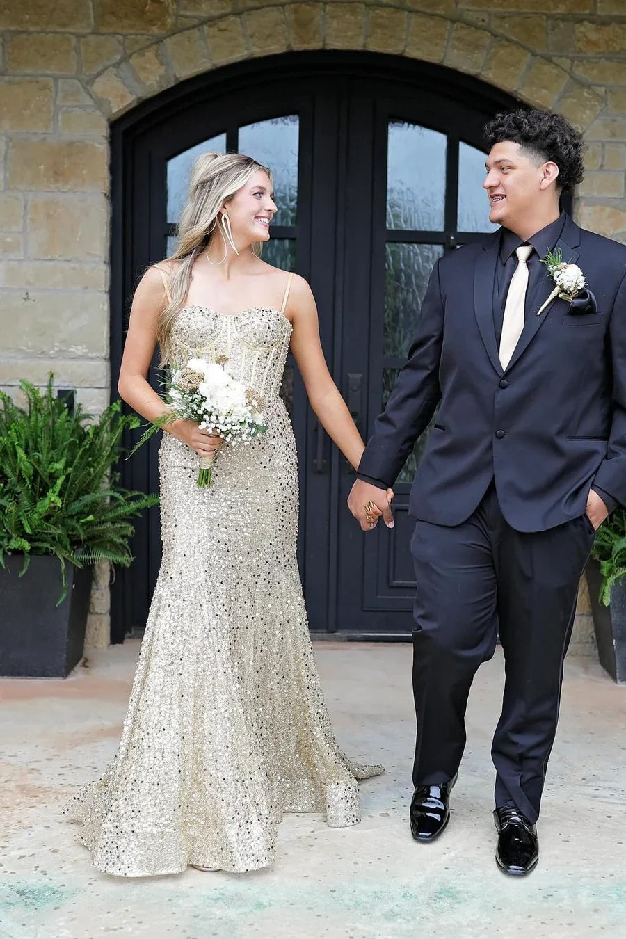 Light‑Blue Beaded Mermaid Sweetheart Corset Spaghetti‑Strap Open‑Back Sweep‑Train Prom Dress For Gala