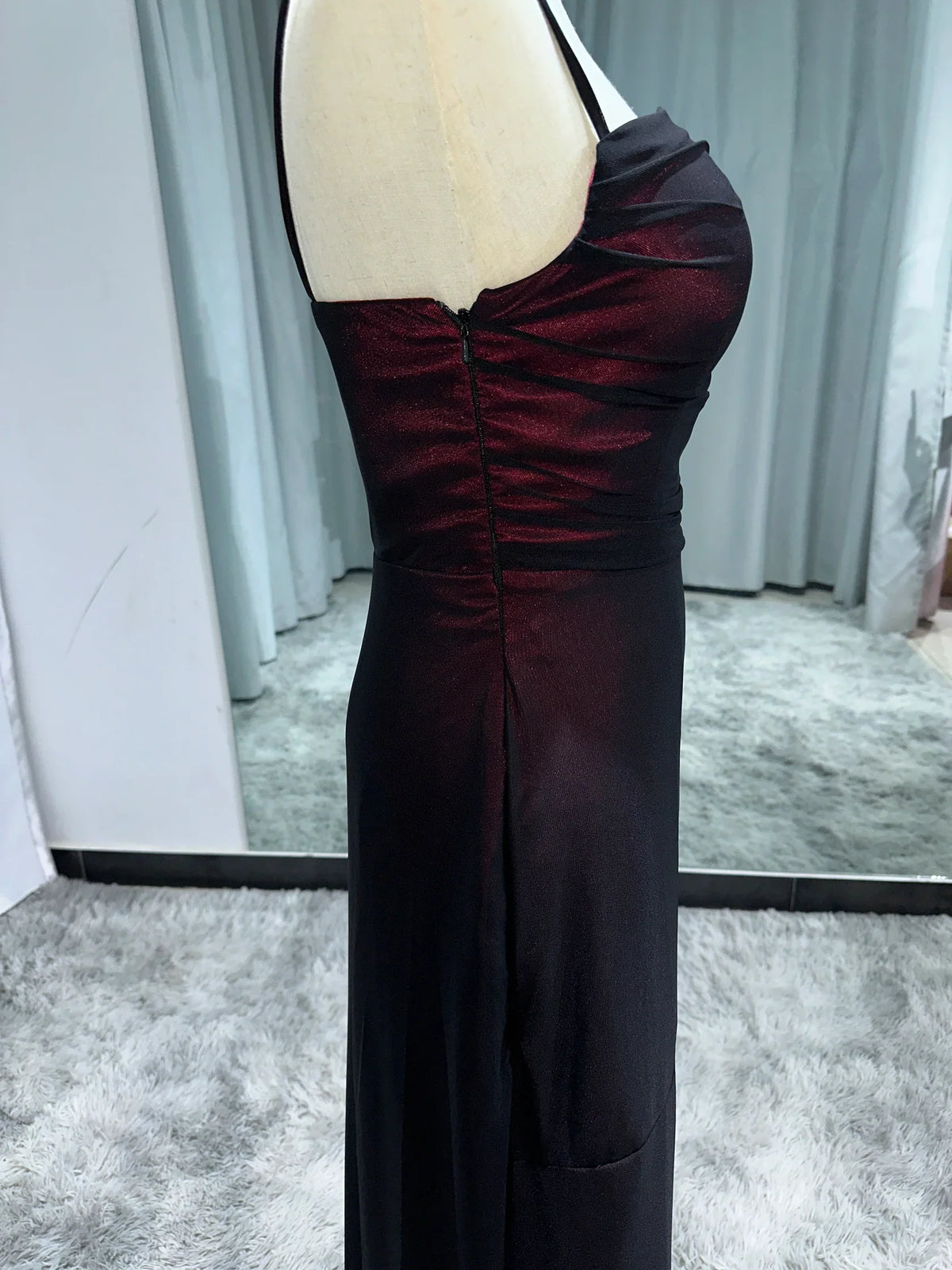 Sheath Spaghetti Straps Burgundy Long Prom Dress with Silt