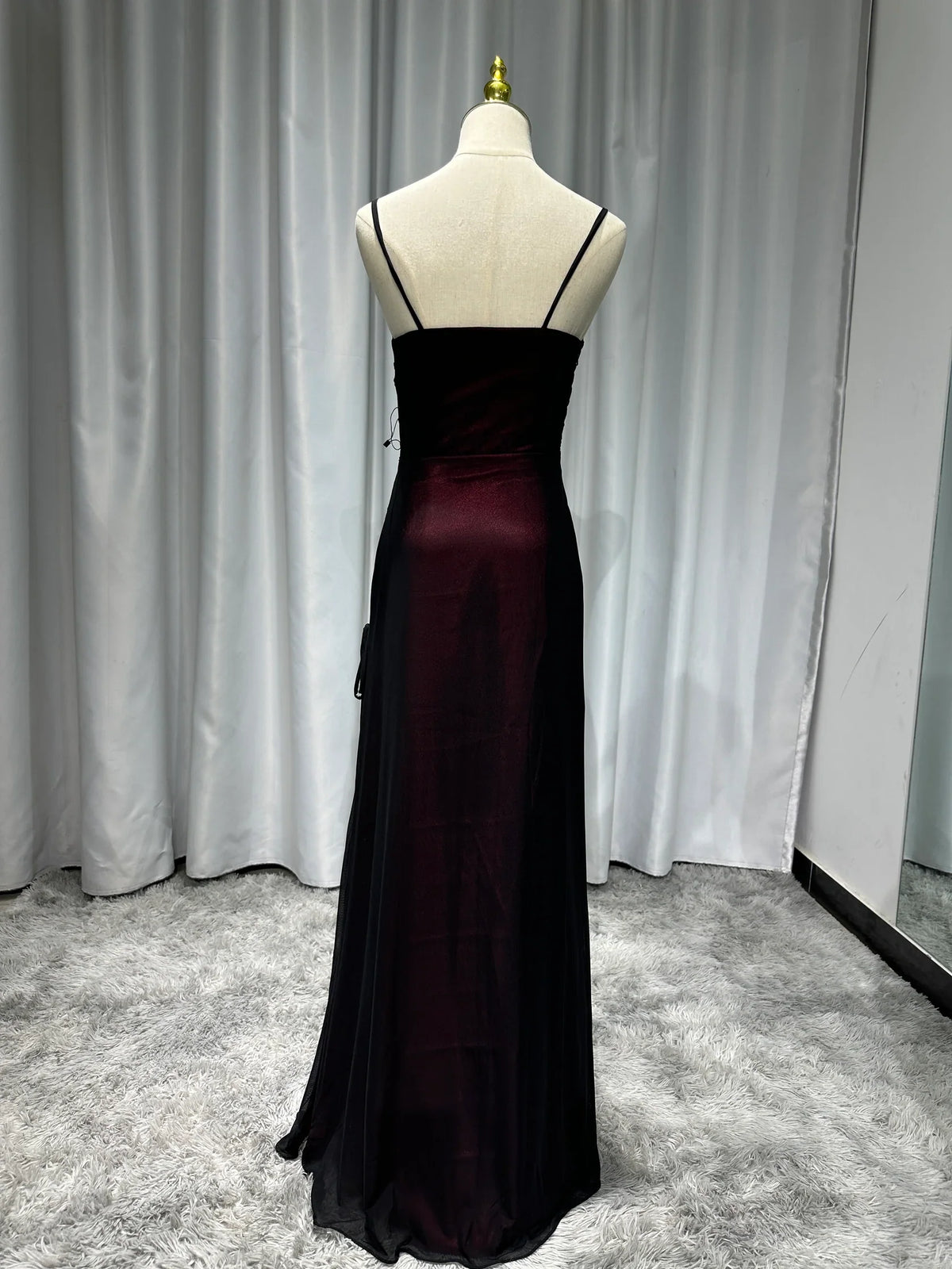 Sheath Spaghetti Straps Burgundy Long Prom Dress with Silt