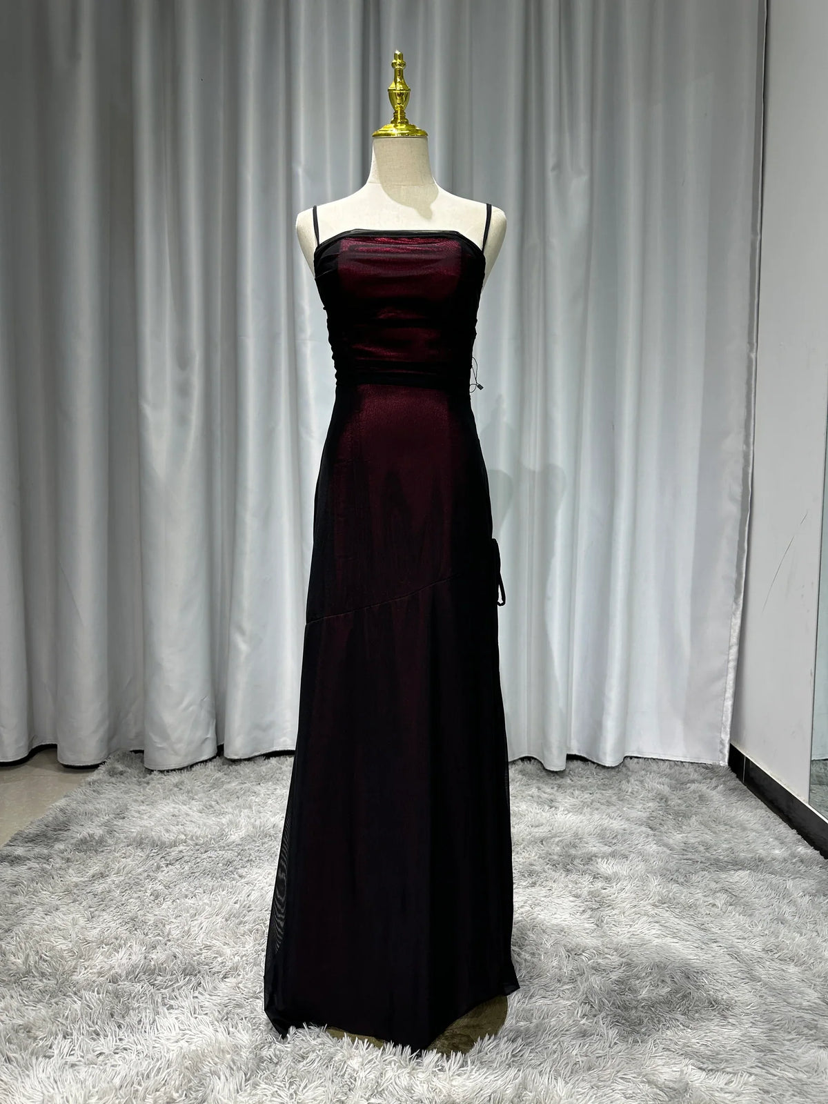 Sheath Spaghetti Straps Burgundy Long Prom Dress with Silt