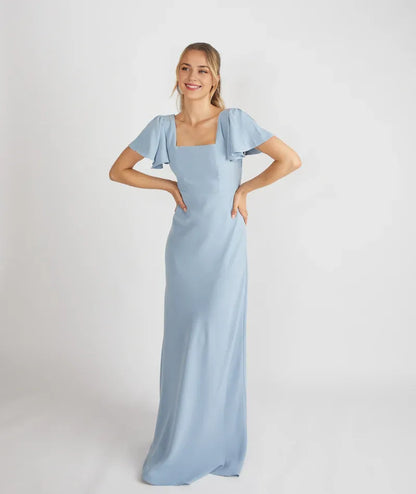 Dress Elegant Square Neck Bridesmaid Dress Maxi Dress Solid Color Sage Flutter Sleeve Prom Dress