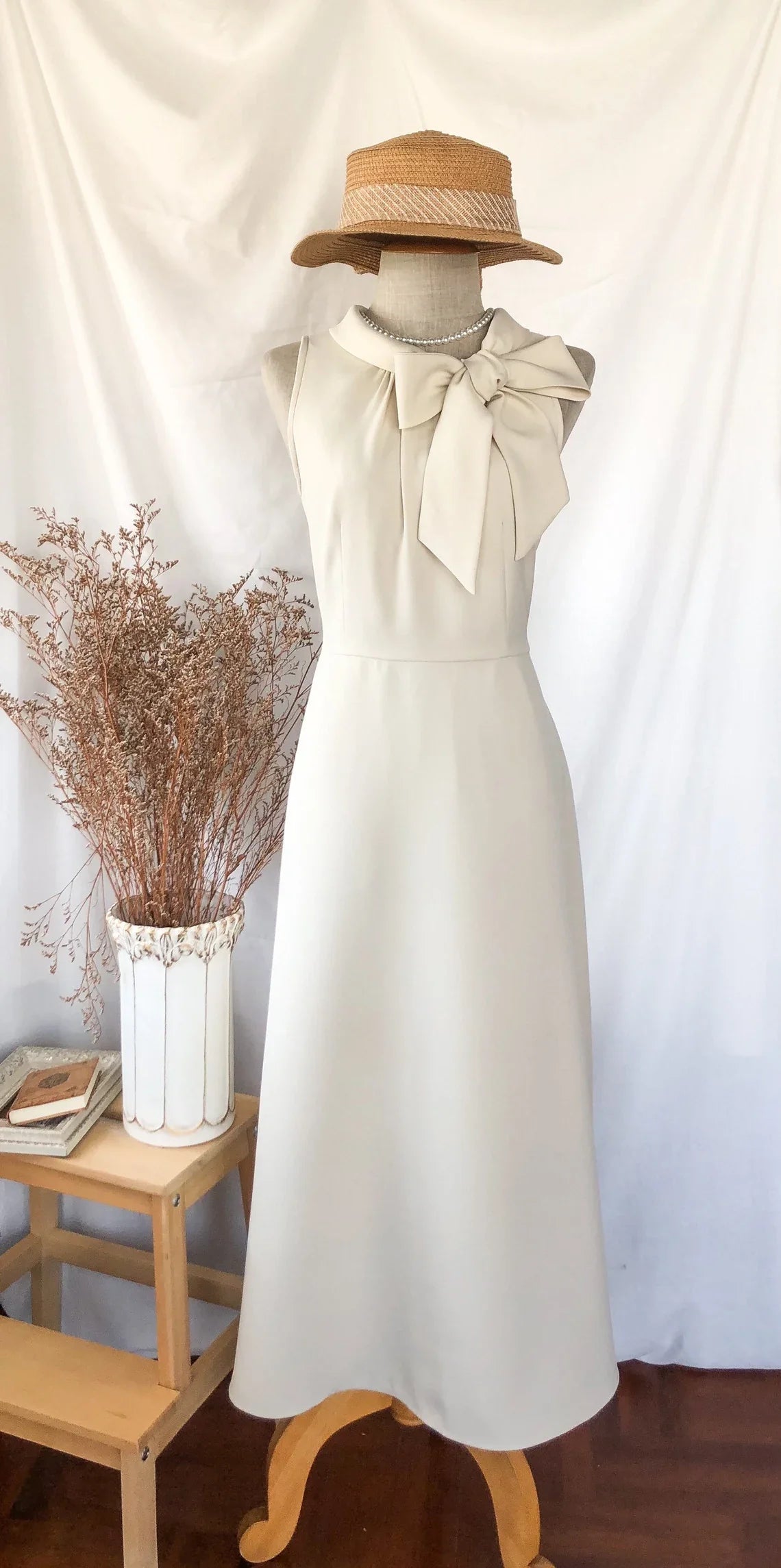 Paris Cream Wedding Dress Round Neck Big Bow Elegant Party Bridesmaid Gown Sleeveless Prom Dress Christmas Dres