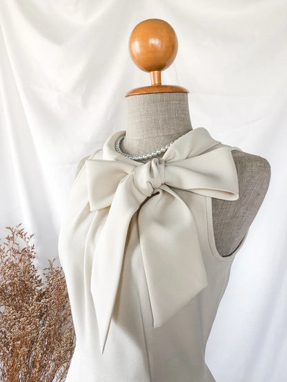 Paris Cream Wedding Dress Round Neck Big Bow Elegant Party Bridesmaid Gown Sleeveless Prom Dress Christmas Dres