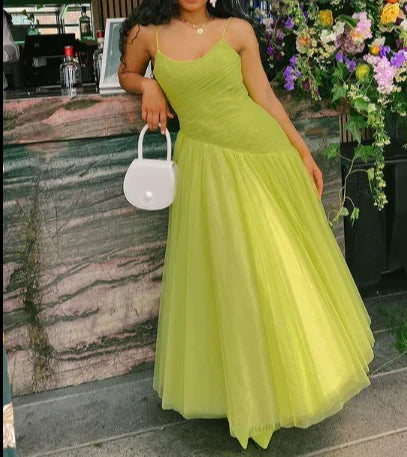 Formal Wear Dresses Green Spaghetti Straps A-Line Tulle Long Party Dress Prom Dresses Shops Formal Women's Dresses
