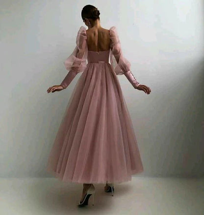 A-line Simple Long Sleeves Backless Party Dresses ﻿