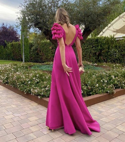 Deep V Neck Backless Party Dress with Slit