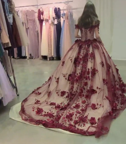 A-line Off-the-Shoulder Party Dress With Train ﻿